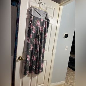 Celeste plus size 3x wide leg flare Y2k grey and pink roses yoga pants